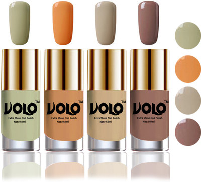 

Volo HD Colors High-Shine Long Lasting Non Toxic Professional Nail Polish Set of 4 Mischievous Mint, Flirty Nude, Nude, Dark Nude(Pack of 4)