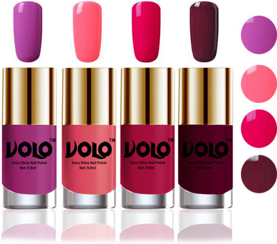 

Volo HD Colors High-Shine Long Lasting Non Toxic Professional Nail Polish Set of 4 Bright Plum, Pink Mania, Moon Magenta, Wine(Pack of 4)