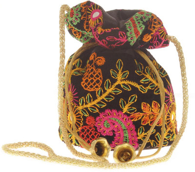 

Aliado Cloth/Textile/Fabric Embroidered Black & Multi Potli Bag Potli(Black)