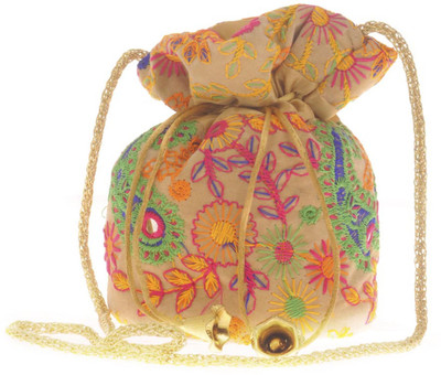 

Aliado Cloth/Textile/Fabric Cream & Multi Embroidered Potli Bag Potli(Yellow)