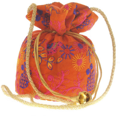 

Aliado Cloth/Textile/Fabric Embroidered Orange & Multi Potli Bag Potli(Orange)
