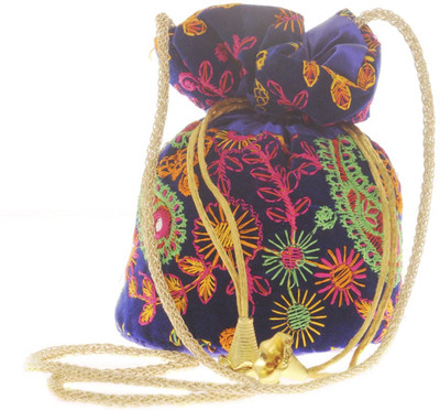 

Aliado Cloth/Textile/Fabric Embroidered Blue & Multi Potli Bag Potli(Blue)