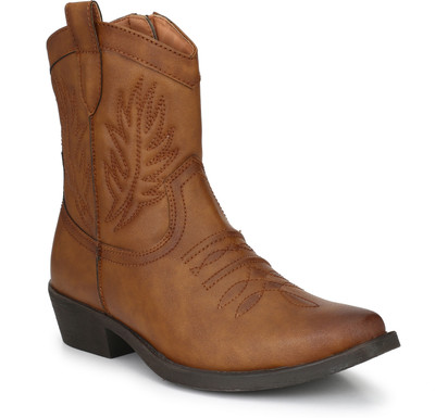 

Delize Leather CowBoy High Ankle Boots Boots For Men(Brown, Tan