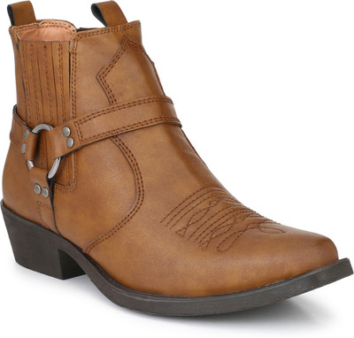 

Delize Leather CowBoy Ankle Boots Boots For Men(Tan