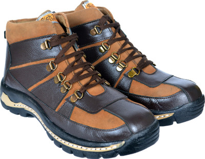 

RICH FIELD Genuine Leather High Ankle Safety Shoe with Steel Toe Boots For Men(Brown, Tan