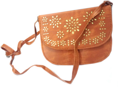 

OBEROI Girls Casual Tan Leatherette Sling Bag