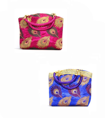 

TUNEROX Girls Casual Blue, Pink Brocade Hand-held Bag