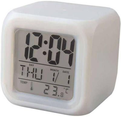 Simxen Digital Square Color Changing Digital Lcd Alarm Table Desk Clock With Calender Time Temperature Lights, Multicolor Clock