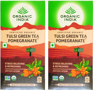 

Organic India Tulsi Green Tea 25 Tea Bags ( Pack of 2 ) Pomegranate Green Tea Bags Box(25 Bags)