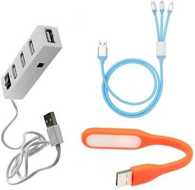 

durReey Set of Multi connectivity USB Hub, 3 IN 1 lightning 8 Pin + ANDROID+ CType with Mini Flexible USB LED Light Lamp for Laptop Computer Keyboard Reading Notebook 3C75Y USB Hub, USB Cable, Led Light(White, Orange, Blue)