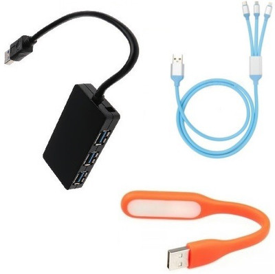 

durReey Set of Multi connectivity USB Hub, 3 IN 1 lightning 8 Pin + ANDROID+ CType with Mini Flexible USB LED Light Lamp for Laptop Computer Keyboard Reading Notebook 3C85Y USB Hub, USB Cable, Led Light(Orange, Black, Blue)