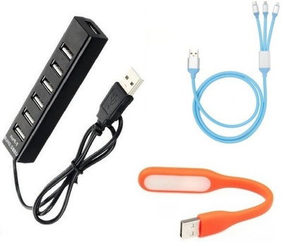

durReey Set of Multi connectivity USB Hub, 3 IN 1 lightning 8 Pin + ANDROID+ CType with Mini Flexible USB LED Light Lamp for Laptop Computer Keyboard Reading Notebook 3C80Y USB Hub, USB Cable, Led Light(Orange, Black, Blue)