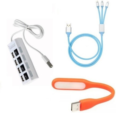 

durReey Set of Multi connectivity USB Hub, 3 IN 1 lightning 8 Pin + ANDROID+ CType with Mini Flexible USB LED Light Lamp for Laptop Computer Keyboard Reading Notebook 3C87Y USB Hub, USB Cable, Led Light(Orange, Blue, White)