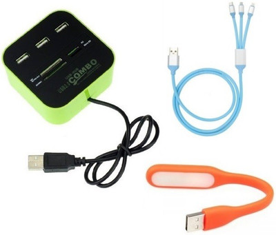 

durReey Set of Multi connectivity USB Hub, 3 IN 1 lightning 8 Pin + ANDROID+ CType with Mini Flexible USB LED Light Lamp for Laptop Computer Keyboard Reading Notebook 3C79Y USB Hub, USB Cable, Led Light(Orange, Blue, Green)