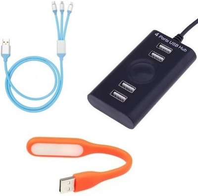 

durReey Set of Multi connectivity USB Hub, 3 IN 1 lightning 8 Pin + ANDROID+ CType with Mini Flexible USB LED Light Lamp for Laptop Computer Keyboard Reading Notebook 3C81Y USB Hub, USB Cable, Led Light(Orange, Black, Blue)