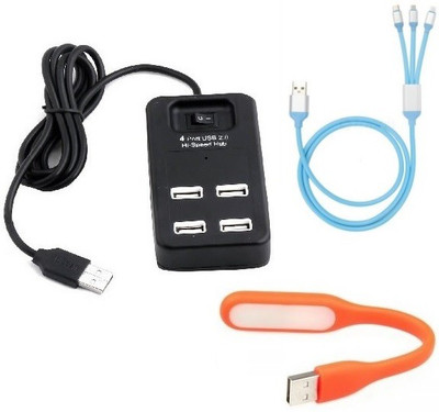 

durReey Set of Multi connectivity USB Hub, 3 IN 1 lightning 8 Pin + ANDROID+ CType with Mini Flexible USB LED Light Lamp for Laptop Computer Keyboard Reading Notebook 3C88Y USB Hub, USB Cable, Led Light(Orange, Blue, Black)