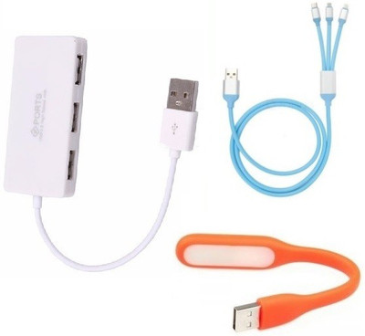 

durReey Set of Multi connectivity USB Hub, 3 IN 1 lightning 8 Pin + ANDROID+ CType with Mini Flexible USB LED Light Lamp for Laptop Computer Keyboard Reading Notebook 3C91Y USB Hub, USB Cable, Led Light(Orange, White, Blue)