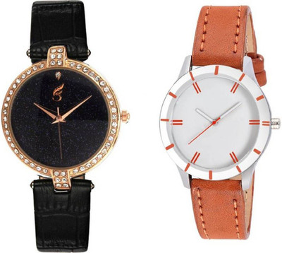 

Talgo New Arrival 2 New Special Collection Loren Black Round Dial & Black Leather Belt And White Ring Round Dial & Brown Leather Belt Atrractive And Comfertable Strap(Combo Of 2) RRSHAINGDIALBKWHITERINGWOMEN Watch - For Girls