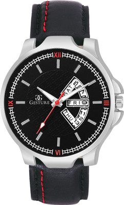 

Gesture 1110- Black Day And Date Strap Watch - For Men