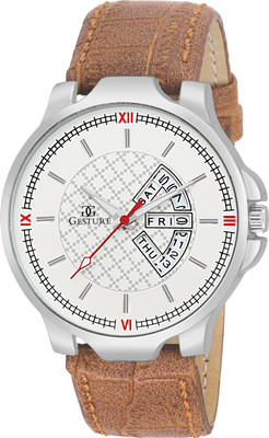 

Gesture 1108- White Day And Date Strap Watch - For Men