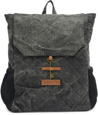 The House of Tara Quilted Coated Canvas 15 L Laptop Backpack(Black), Grey;black