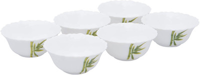 Laopala OPALWARE 7 PC DESERT SET Ceramic Bowl Set(White, Green, Pack of 7)