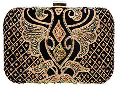 

Fabric and Lace Party Black Clutch
