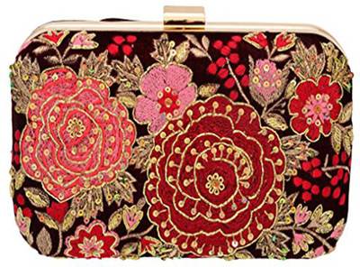 

Fabric and Lace Party Red Clutch