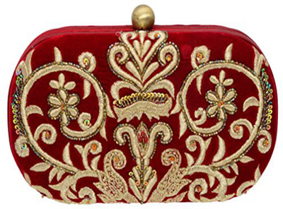 

Fabric and Lace Party Red Clutch