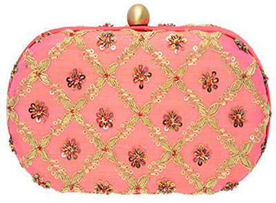 

Fabric and Lace Party Pink Clutch