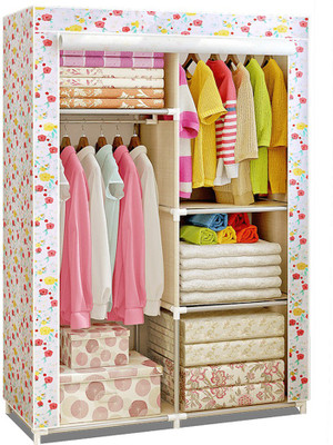 Furn Central PP (Polypropylene) Collapsible Wardrobe(Finish Color - Warm Flowers, DIY(Do-It-Yourself))