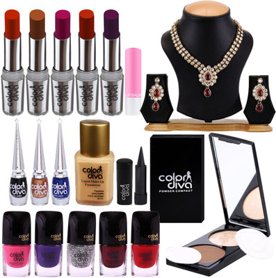 

Adbeni Beauty Combo Pack With Gold Plated Red Alloy Necklace Set(Set of 15)
