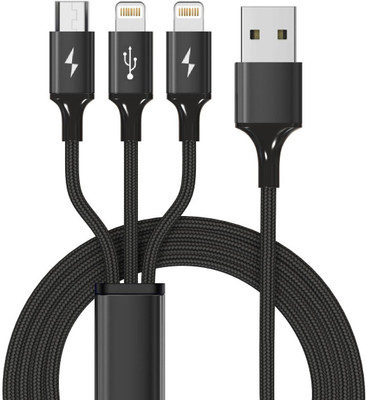 VibeX ® Multi Cable Charger, Acessorz 4ft/1.2m Multiple USB 3 in 1 Dual Lightning & Micro Nylon Braided Quick Charging Cable Cord for iPhone 7/7 Plus, iPhone 6/6S plus/5/SE, iPad, iPod, Android Phones Multi functional OTG cable(Mobile, Laptop, Tablet, Mp3, Gaming Device, Jet Black) Flipkart