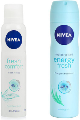 

Nivea FRESH COMFORT DEODORANT 150ML + ENERGY FRESH 150ML Deodorant Spray - For Women(150 ml, Pack of 2)