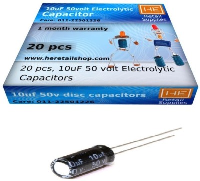 

HE Retail Supplies 20 pcs, 10uF 50 volt Electrolytic Disc Capacitors Electronic Components Electronic Hobby Kit