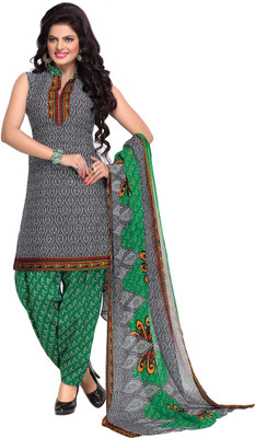 

BanoRani Cotton Polyester Blend Printed Salwar Suit Dupatta Material(Un-stitched), Black;green