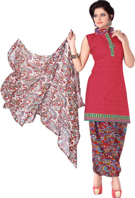 

The Four Hundred Cotton Polyester Blend Printed Semi-stitched Salwar Suit Dupatta Material, Red