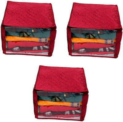 

Addyz Satin Saree Cover Pack of 3 Pieces Extra Large Jumbo 12 inch Quilted Saree Salwar Suit Kamiz Garment Cover(Maroon)