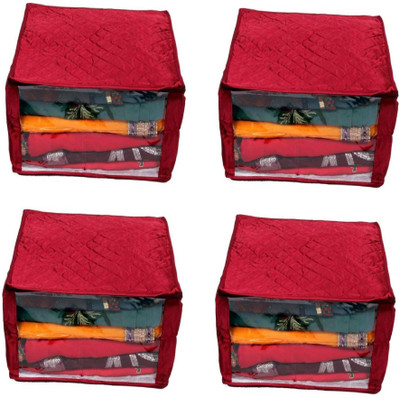 

Addyz Satin Saree Cover Pack of 4 Pieces Extra Large Jumbo 12 inch Quilted Saree Salwar Suit Kamiz Garment Cover(Maroon)
