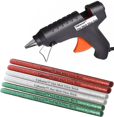 

Upkaran Black 40 watt Hot Melt Glue Gun with 6 Multicolour Glitter Glue Sticks For Art Work Standard Temperature Corded Glue Gun(11 mm)