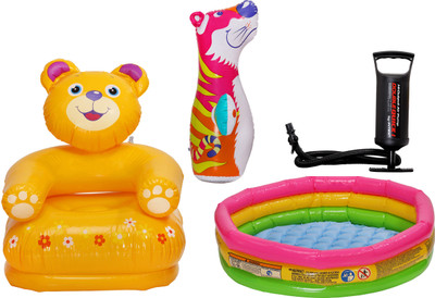 

Geckos Kids Combo Pack of Inflatable Chair With Pump+ Pool+ Inflatable Play Gym(Multicolor)