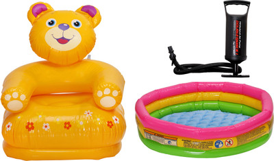 

Geckos Kids Inflatable Teddy Chair With Pump+Pool Inflatable Play Gym(Multicolor)