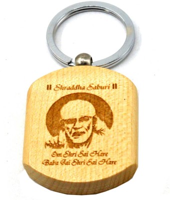 faynci Shraddha Saburi Sai Ram Engraved Handcrafted Wooden Key Chain Key Chain