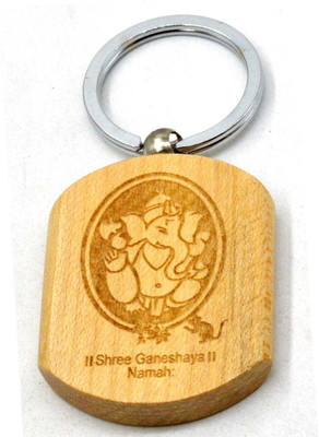 faynci Shree Lord Ganeshaya Engraved Handcrafted Wooden Key Chain Key Chain