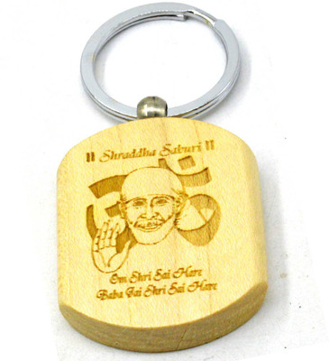 

Faynci Shraddha Saburi Om Sai Ram Engraved Handcrafted Wooden Key Chain Key Chain