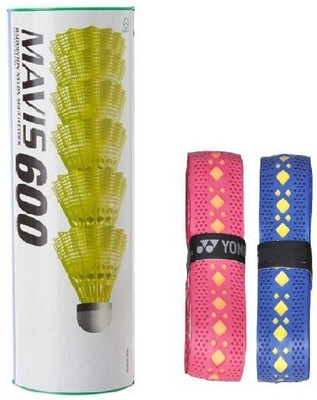 

Yonex Combo of three, One 'Mavis 600' Nylon Shuttle cock (Pack of 6) and Two Badminton Grip (Color On Availability) Badminton Kit
