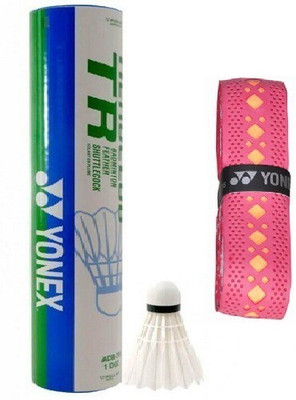 

Yonex Combo of Two- One 'Aeroclub TR feather shuttle cock (Pack of 12) and one Badminton Grip- Badminton Kit