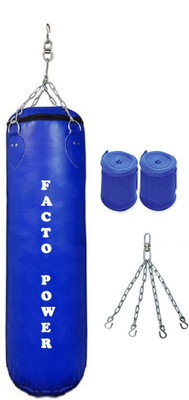 

FACTO POWER 1.5 Feet Long, PU Material, Blue Color, Unfilled with Hanging Chain and 9 Freet Long Blue Color Hand Wrap Pair Boxing Kit