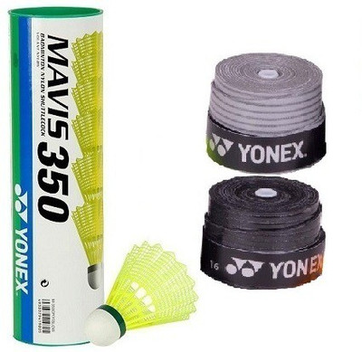 

Yonex Combo of three- One 'Mavis 350' Nylon Shuttle cock (Pack of 6) and Two 'ET-903' Badminton Grips (Color On Availability)- Badminton Kit