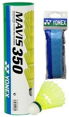 

Yonex Combo of two- One 'Mavis 350' Nylon Shuttle cock (Pack of 6) and One Badminton Grip (Color On Availability)- Badminton Kit